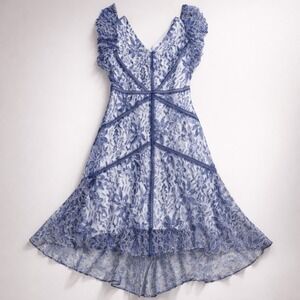 Taylor Floral Lace High-Low Midi Dress Ruffle Sleeve Western Boho Chic-10